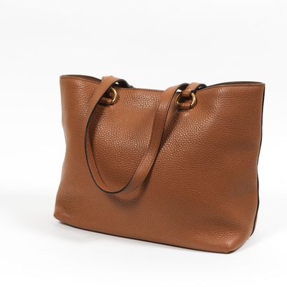 Prada PRADA - Tote bag in light brown grained calfskin - Inside brown damask fabric...