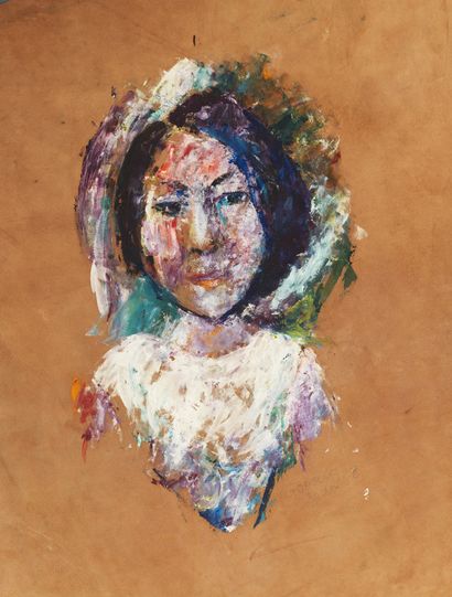 Edouard GOERG Edouard GOERG (1893-1969) - Face of a woman - Oil on goatskin signed...