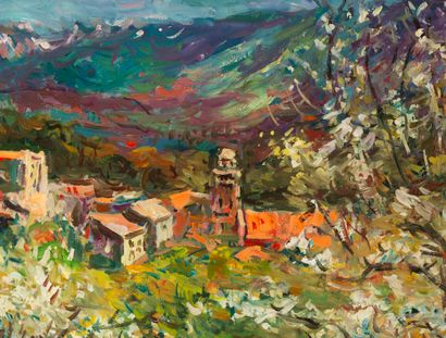 Max AGOSTINI Max AGOSTINI (1914-1997) - Village in spring - Oil on canvas signed...