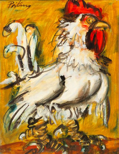Franz PRIKING Franz PRIKING (1929-1979) - Rooster - Oil on canvas signed top left...