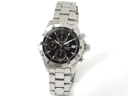 null 
TAG HEUER AQUARACER Steel chronograph watch, black 3-counter dial with luminescent...