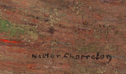 Victor CHARRETON Victor CHARRETON (1864-1936) - Pivoines et melon - Huile sur toile...