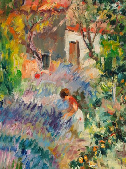 Max AGOSTINI Max AGOSTINI (1914-1997) - Gardening in spring - Oil on canvas signed...
