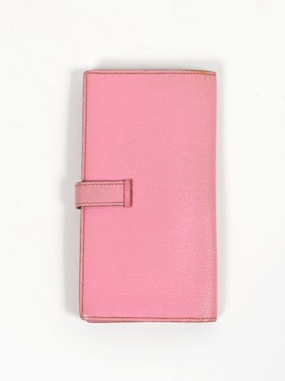 Hermès HERMES - Béarn wallet in pink goat - Palladium jewelry - Used condition -...