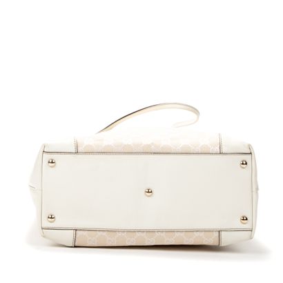 Gucci GUCCI - Tote bag in monogrammed woven canvas and white leather - Fabric lining...