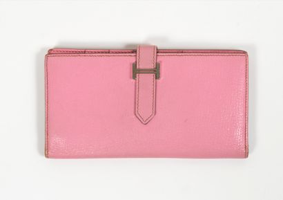 Hermès HERMES - Béarn wallet in pink goat - Palladium jewelry - Used condition -...