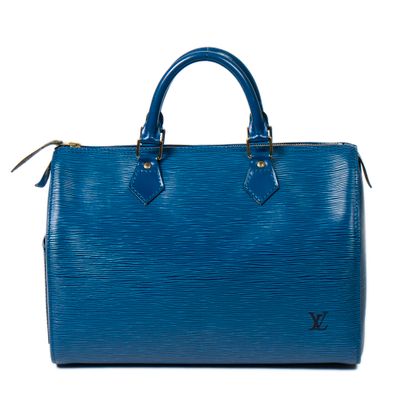 Louis Vuitton LOUIS VUITTON – Sac à main Speedy 30 – En cuir épi bleu – Intérieur...