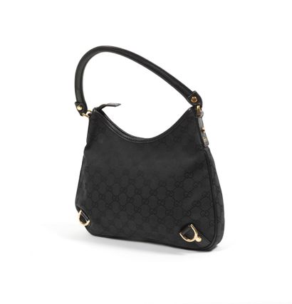 Gucci GUCCI - Hand or shoulder bag in monogrammed woven canvas and black grained...