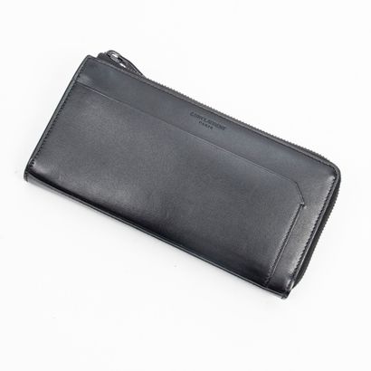Yves Saint Laurent YVES SAINT LAURENT - Porte-cartes, porte-monnaie en veau box noir...