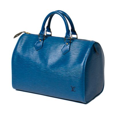 Louis Vuitton LOUIS VUITTON – Sac à main Speedy 30 – En cuir épi bleu – Intérieur...