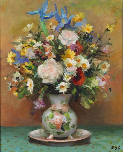 Marcel DYF Marcel DYF (1899-1985) - Vase of flowers and plate (N°92) - Oil on canvas...