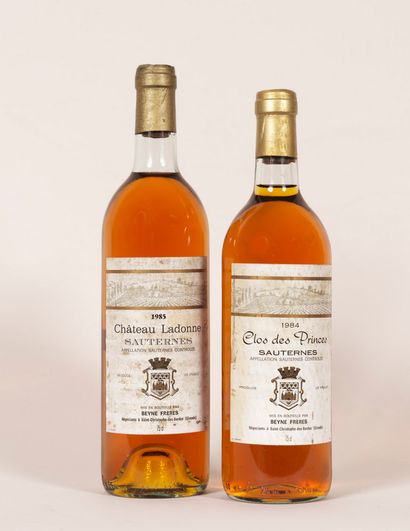 Sauternes 2 bottles : 1 Chateau Ladonne Sauternes 1985 - 1 bottle Clos des Princes...