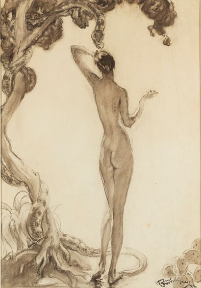 Jean Gabriel DOMERGUE Jean Gabriel DOMERGUE (1889-1962) - Eve - Charcoal - signed...