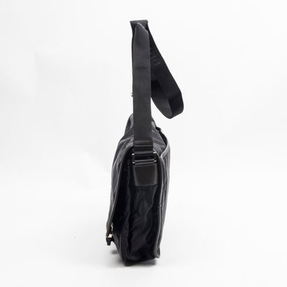 Prada PRADA - Black nylon reporter type shoulder bag - Brown saffiano leather trimmed...