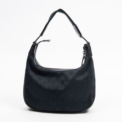 Gucci GUCCI - Petit sac porté épaule – En toile monogramme tissé noir et cuir grainé...