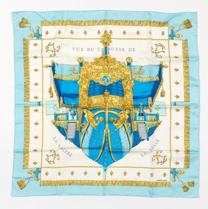 Hermès HERMES - Silk tweel square "Art vue du carrosse de la Réale" in sky blue -...