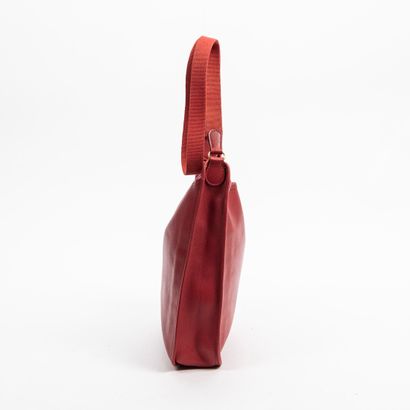 Hermès HERMES - Vespa bag in red Courchevel calfskin - Red cotton shoulder strap...