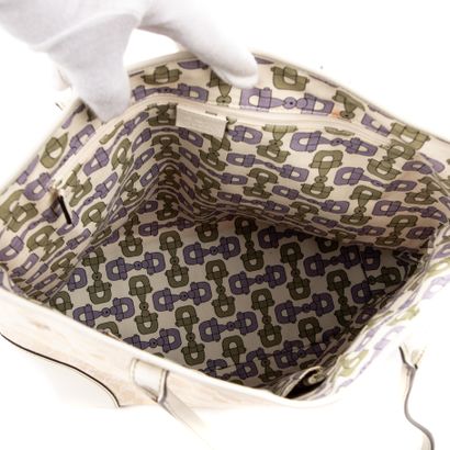 Gucci GUCCI - Sac cabas en toile tissée monogrammée et cuir blanc – Doublure en tissu...