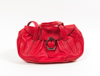 Celine CELINE - Hand or shoulder bag in red grained leather - Inside in black damask...