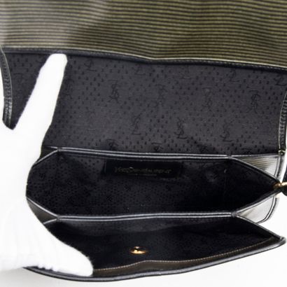 Yves Saint Laurent YVES SAINT LAURENT - Shoulder bag in striped canvas and black...