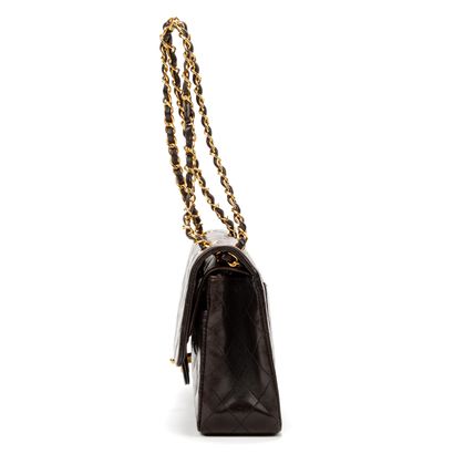 Chanel CHANEL - Sac à main Classique à double rabat – En agneau noir – Intérieur...