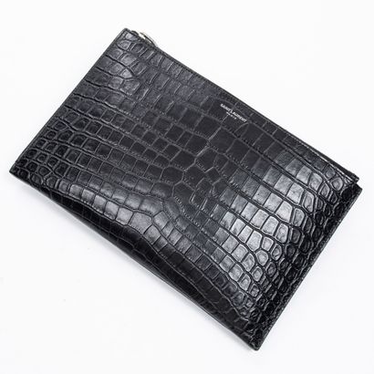 Yves Saint Laurent YVES SAINT LAURENT - Small zipped pouch in black leather with...