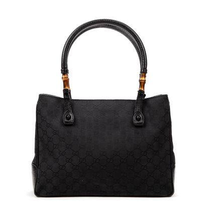 Gucci GUCCI - Shopping bag - In black monogrammed woven canvas and black grained...