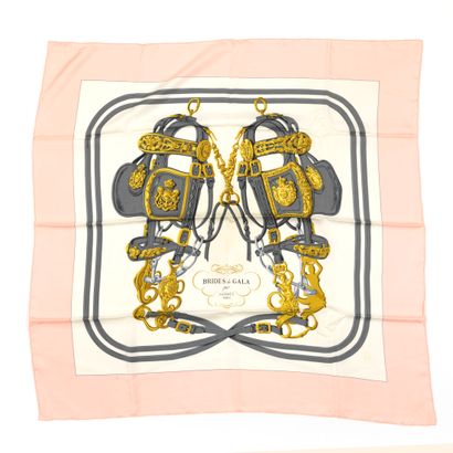 Hermès HERMES - Silk tweel square titled "Brides de gala", pink borders - Very good...
