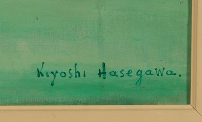 KIYOSHI HASEGAWA Kiyoshi HASEGAWA (1891-1980) - Bouquet de fleurs sur un entablement...