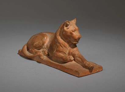 Louis RICHE Louis RICHE (1877-1949) - Lioness lying down - Terracotta - Stamped Susse...
