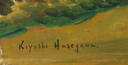 KIYOSHI HASEGAWA Kiyoshi HASEGAWA (1891-1980) - Village - Huile sur toile signée...
