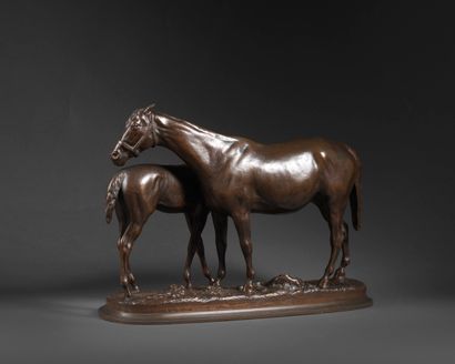 Pierre LENORDEZ Pierre LENORDEZ (1815-1892) - Jument et poulain - Bronze à patine...