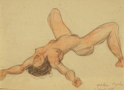 Odilon ROCHE Odilon ROCHE (1868-1947) - Reclining Nude - Mixed media on paper - Dated...