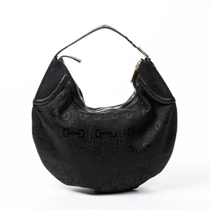 GUCCI GUCCI - Shoulder bag with half moon shape in woven canvas with black leather...
