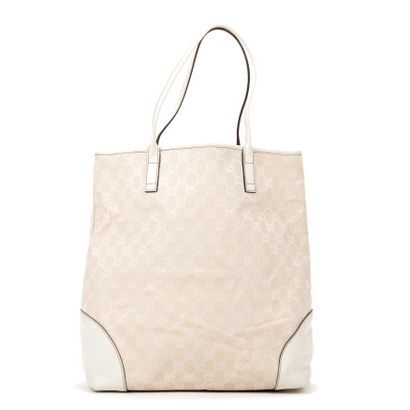 GUCCI GUCCI - Sac cabas en toile tissée monogrammée et cuir blanc – Doublure en tissu...