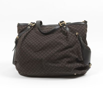GUCCI GUCCI - Large tote bag in woven canvas with check pattern and smooth black...