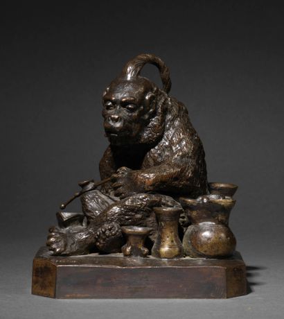 Christophe FRATIN Christophe FRATIN (1801-1864) - Chinese monkey - Monkey smoking...