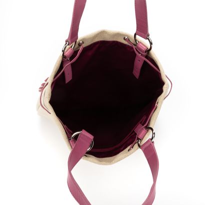 Yves Saint LAURENT YVES SAINT LAURENT- Purple leather and burlap tote bag - Palladium-plated...