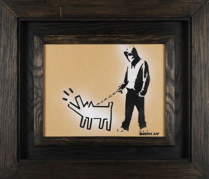 BANKSY BANKSY (1974) - Choose your weapon - Aerosol and stencil on cardboard - Signed...