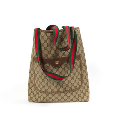 GUCCI GUCCI - Canvas bag coated with peccary monogram and two-tone cotton band -...