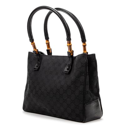 GUCCI GUCCI - Shopping bag - In black monogrammed woven canvas and black grained...