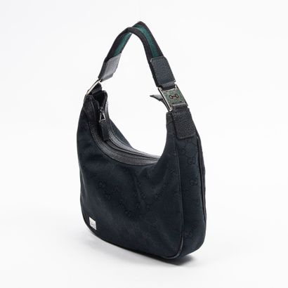 GUCCI GUCCI - Small shoulder bag - In black woven monogram canvas and black grained...