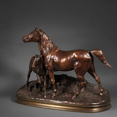 Pierre Jules MENE Pierre-Jules MÊNE (1810-1879) - Norman mare and her foal - Bronze...