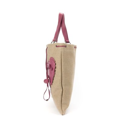 Yves Saint LAURENT YVES SAINT LAURENT- Sac cabas en toile de jute et cuir violet...