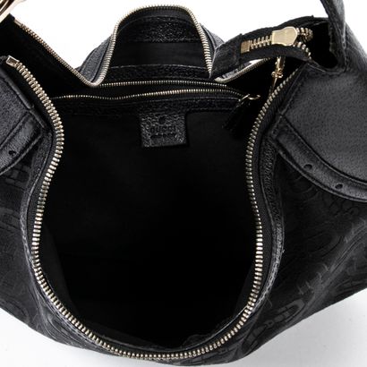 GUCCI GUCCI - Shoulder bag with half moon shape in woven canvas with black leather...