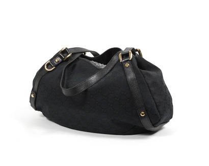 GUCCI GUCCI - Hand or shoulder bag in black monogrammed woven canvas and black peccary...