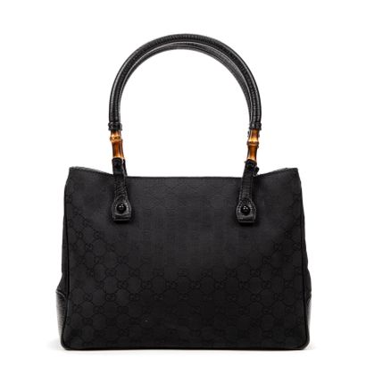 GUCCI GUCCI - Sac cabas – En toile tissé monogrammé noir et cuir grainé noir – Poignées...