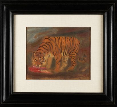 Mateo HERNANDEZ Mateo HERNANDEZ (1885-1949) - Tiger decorating its prey - Oil on...
