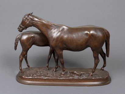 Pierre LENORDEZ Pierre LENORDEZ (1815-1892) - Jument et poulain - Bronze à patine...