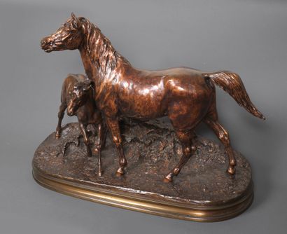 Pierre-Jules MENE Pierre-Jules MÊNE (1810-1879) - Norman mare and her foal - Bronze...